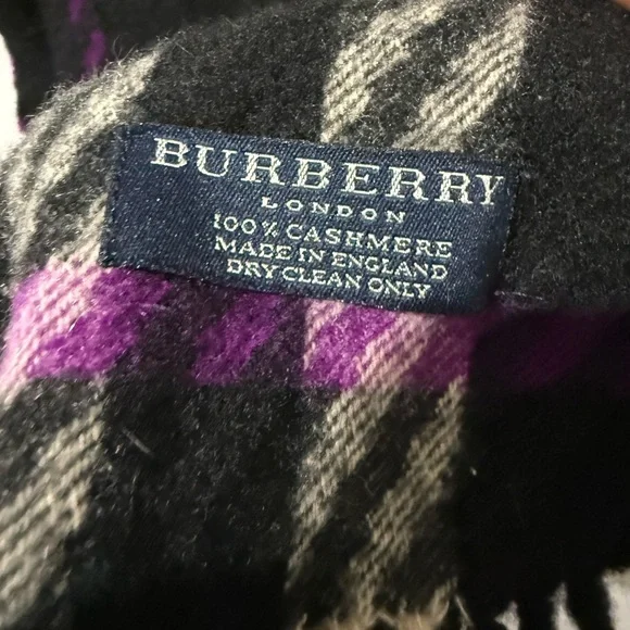Burberry London 100% Cashmere‎ Authentic Scarf Purple Black Beige Fringe 68” - Picture 2 of 4